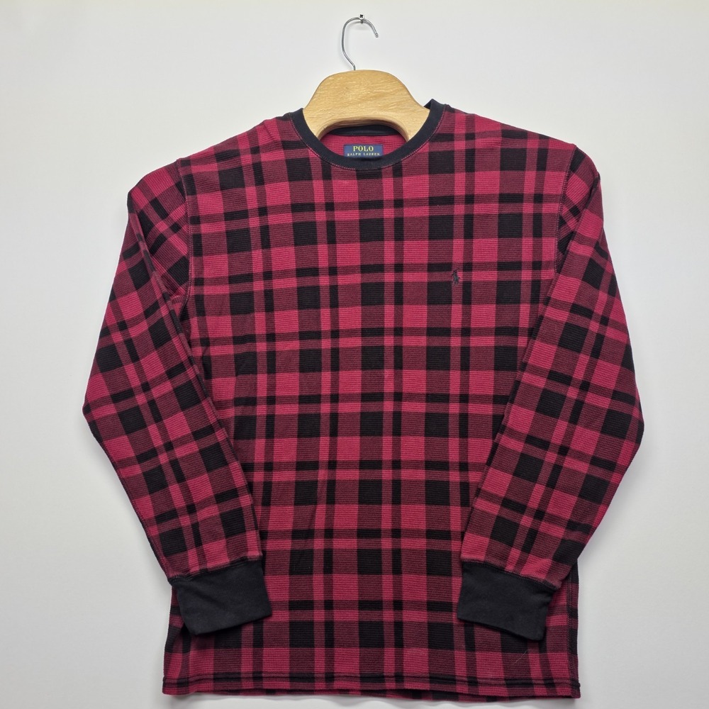 Polo Ralph Lauren Thermal Shirt Mens XL Red Black Buffalo Plaid Long Sleeve Pony